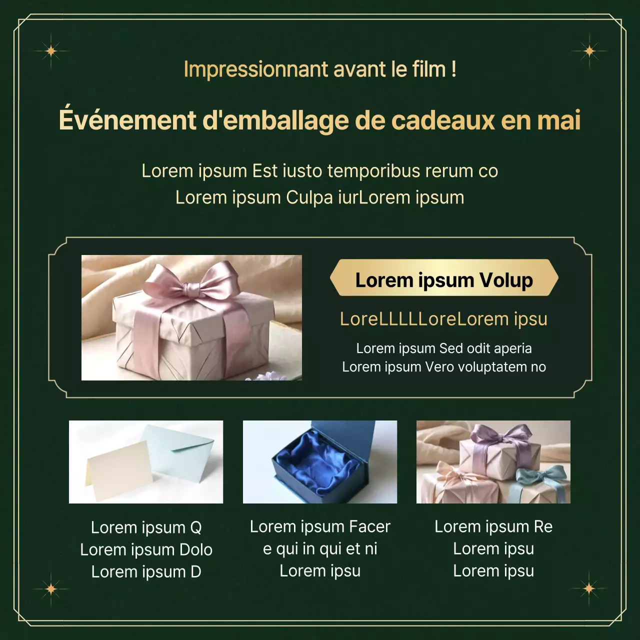 Recommander et promouvoir des cadeaux luxueux pour la fête des mères dans les centres commerciaux, en vert et en or