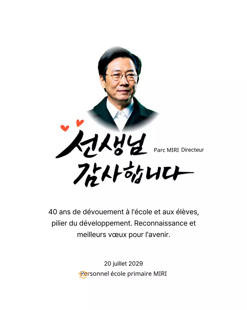 Plaque d'appréciation de l'école avec calligraphie et photos