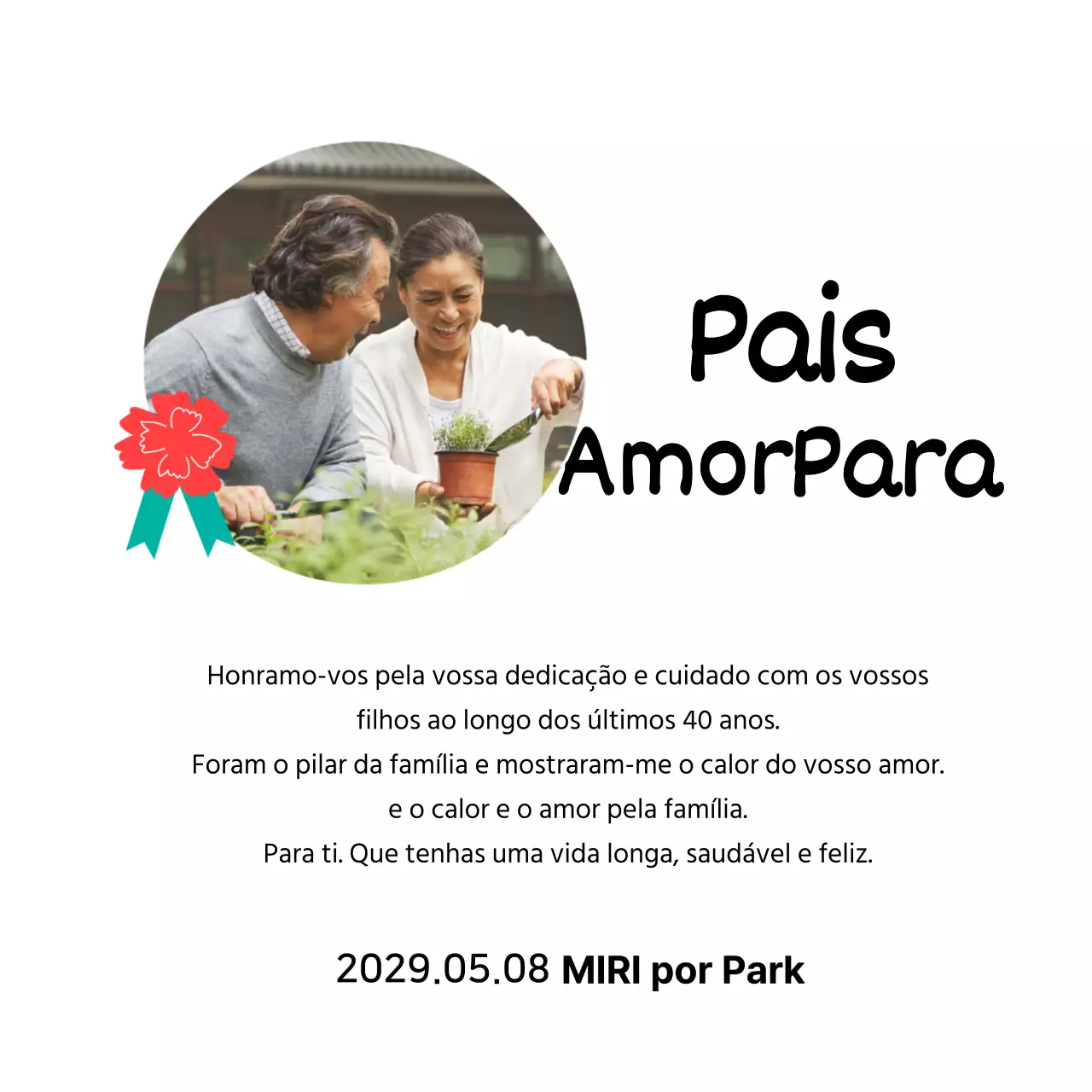 Uma bonita placa para o Dia da Mãe com uma ilustração de um cravo e caligrafia com a sua fotografia