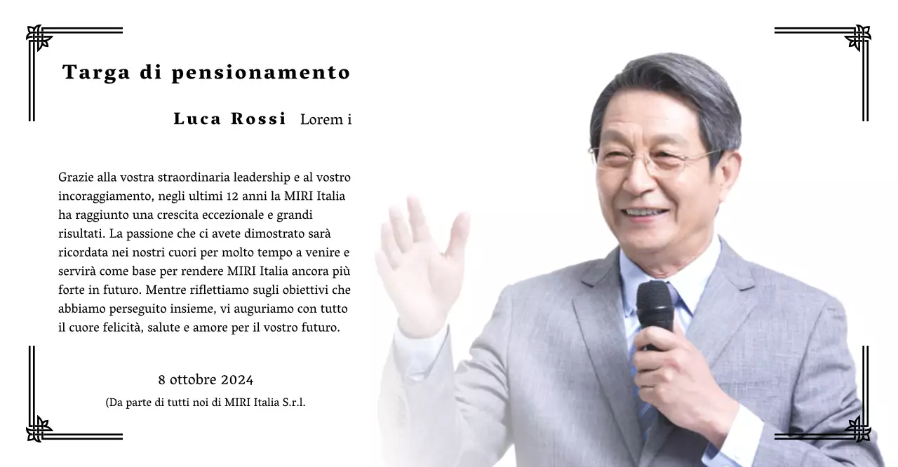 Progettate una festa di pensionamento con bordi decorativi e foto per un'atmosfera organizzata.