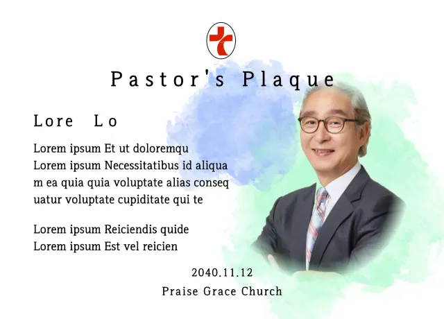 Plakat peresmian gereja yang lembut dengan latar belakang cat air gradien dan foto