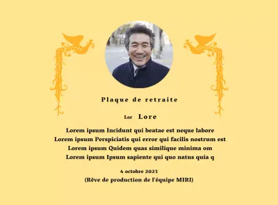 Une conception de retraite avec une illustration de phénix coloré et une photographie circulaire.