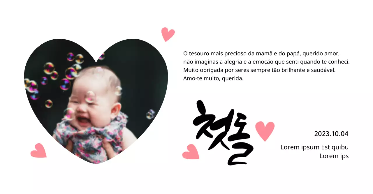 Placa gira para o primeiro aniversário com foto de coração e caligrafia