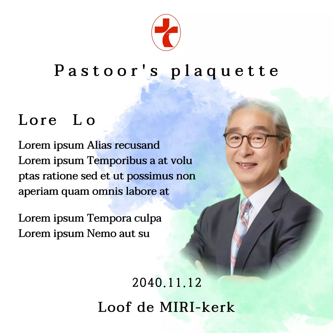 Zachte kerkwijding plaquette met gradiënt aquarel achtergrond en foto