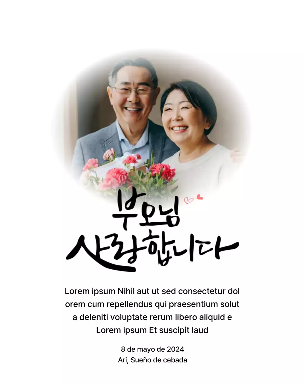 Diseño del Día de la Madre con claveles y texto caligráfico sentimental