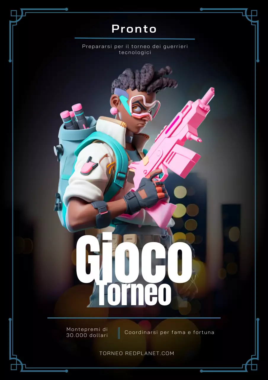 Volantino del torneo di gioco Cyberpunk blu e rosa