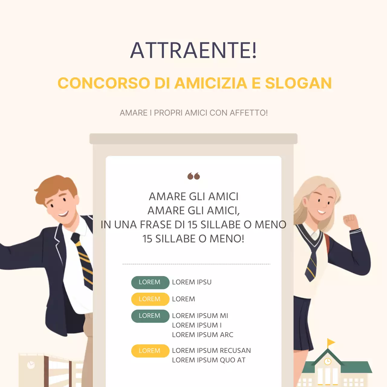 Promuovere il concorso di scrittura giallo e verde "Ama i tuoi amici".