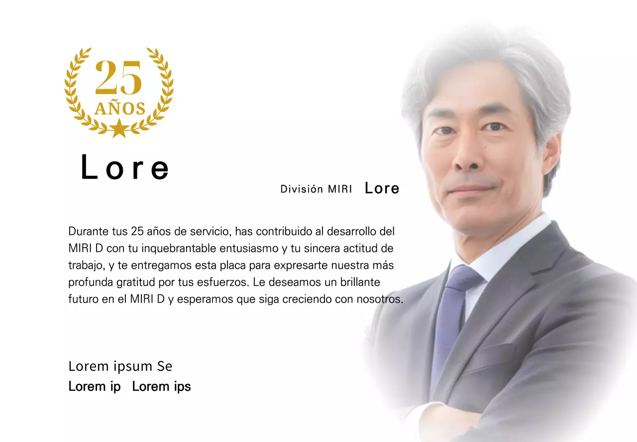 Un diseño de agradecimiento que incluye una foto cuadrada con un lazo dorado y un marcador del 25 aniversario