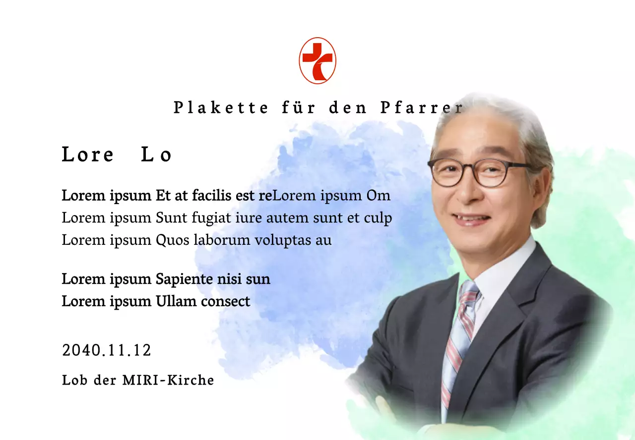 Weiches Kircheneinweihungsschild mit Aquarellhintergrund und Foto mit Farbverlauf