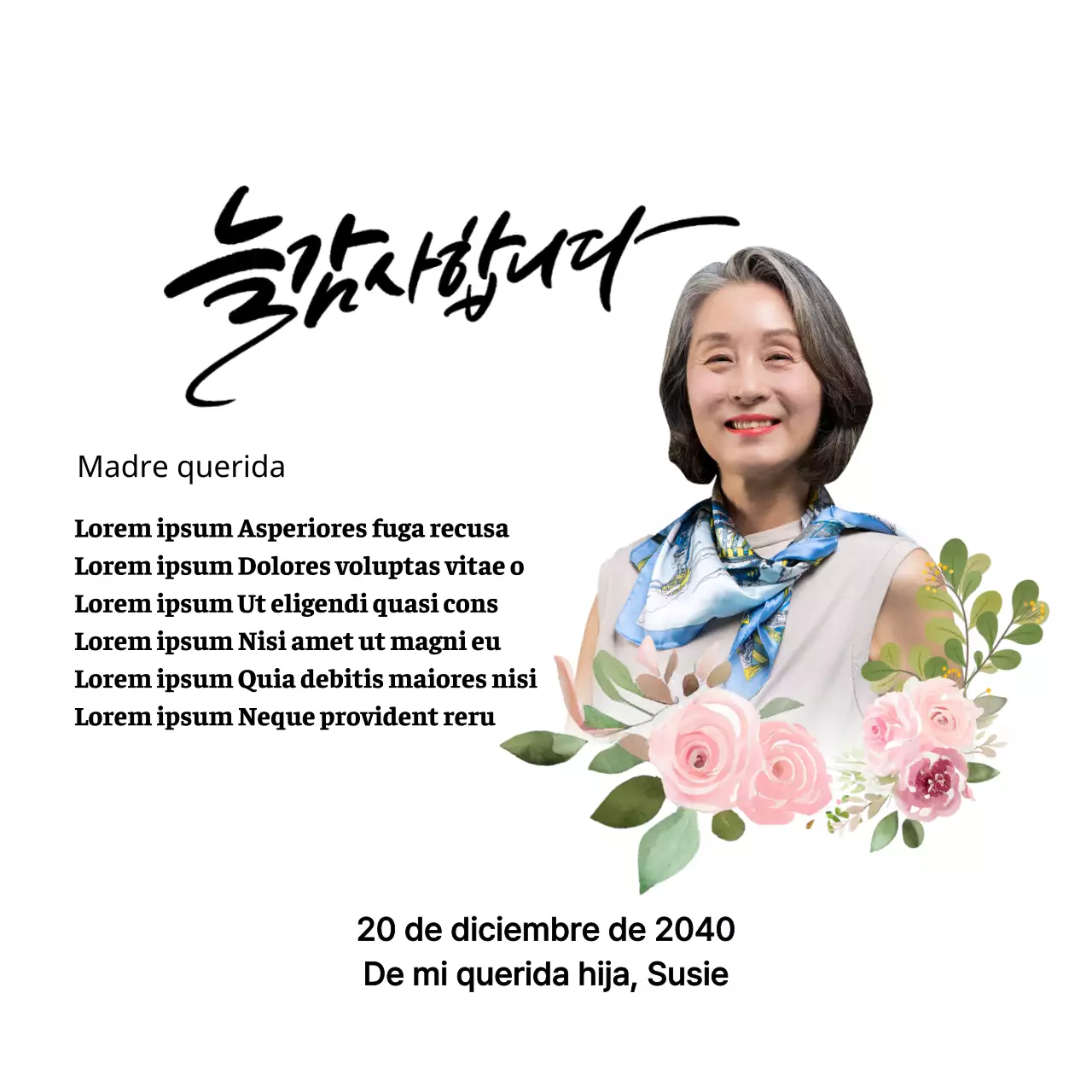 Una sentimental placa de agradecimiento con diseño floral, cenefa y caligrafía