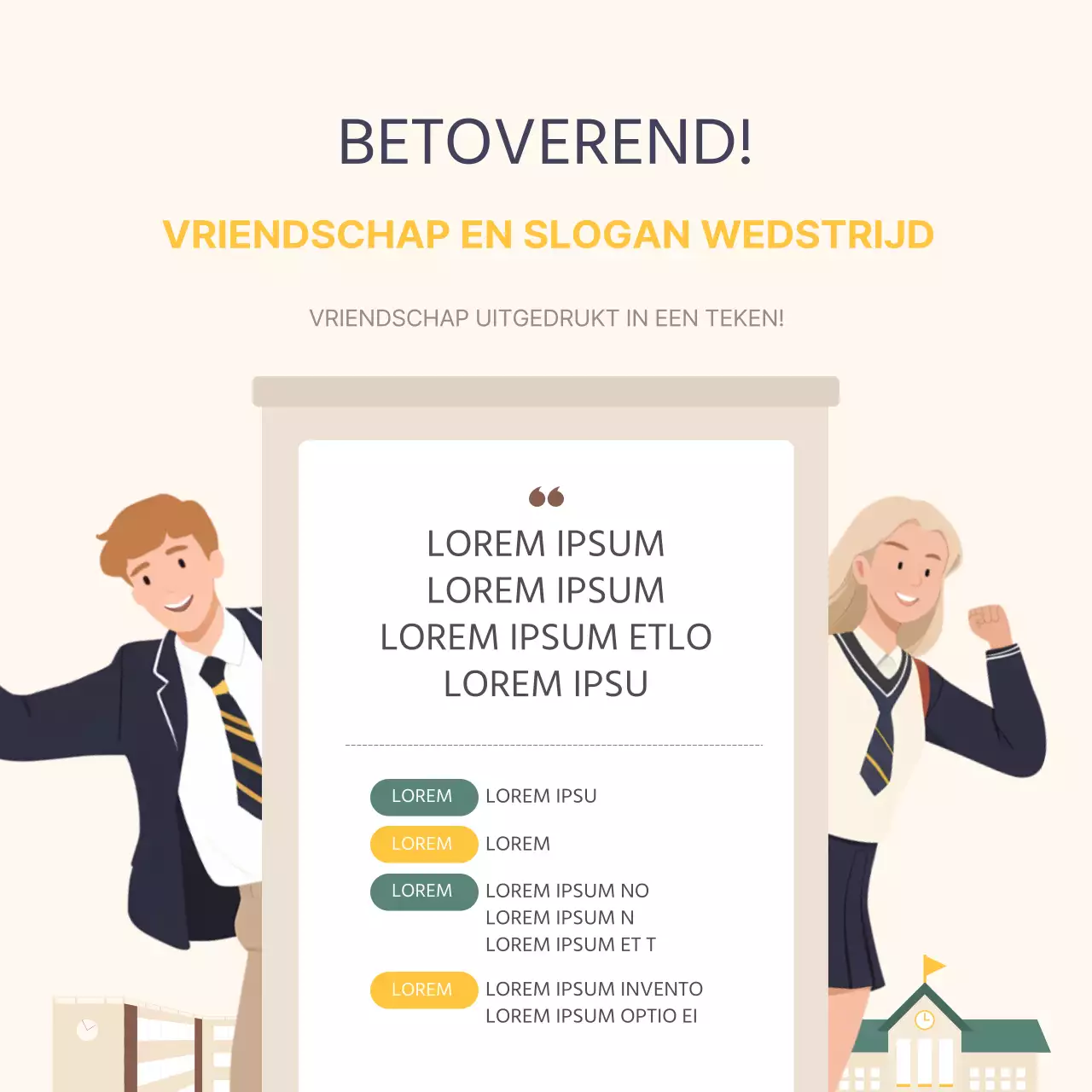 Promoot de gele en groene Love your friends-schrijfwedstrijd