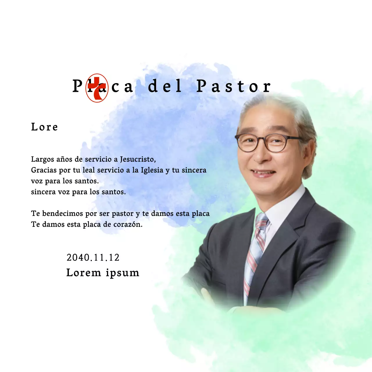 Placa blanda de inauguración de iglesia con fondo de acuarela degradada y foto