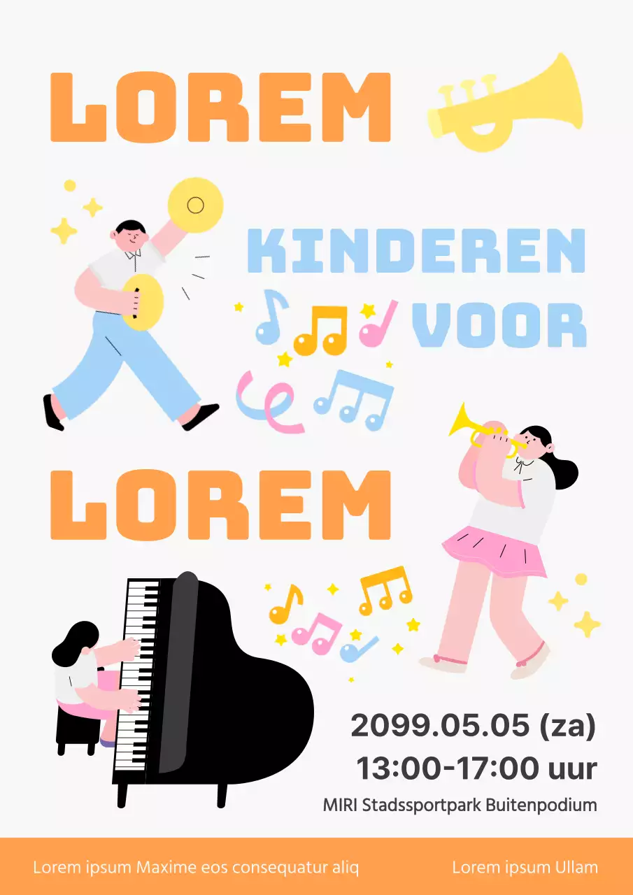 Promoot een show voor kinderen in oranje en lichtblauw