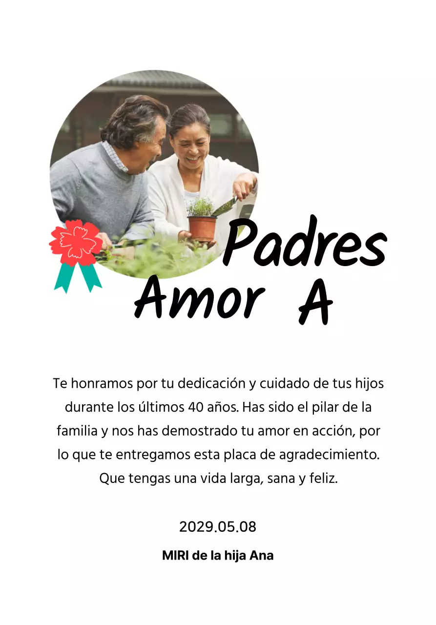 Simpática placa para el Día de la Madre con ilustración de un clavel y caligrafía con tu foto