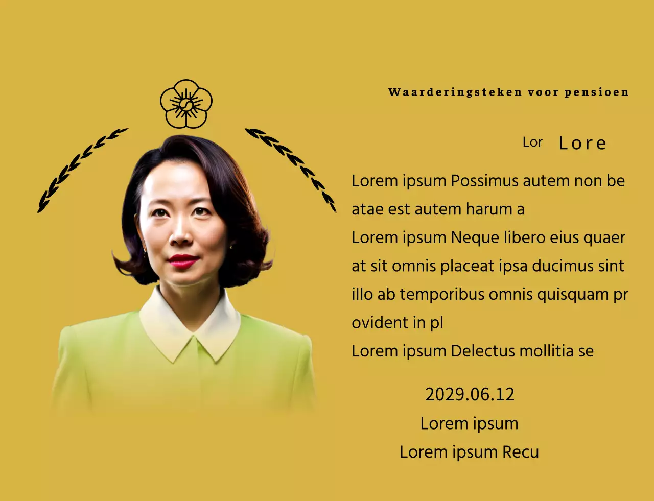 Een stijlvolle pensioenplaquette met gouden lauwerkransen en een hakenkruis.