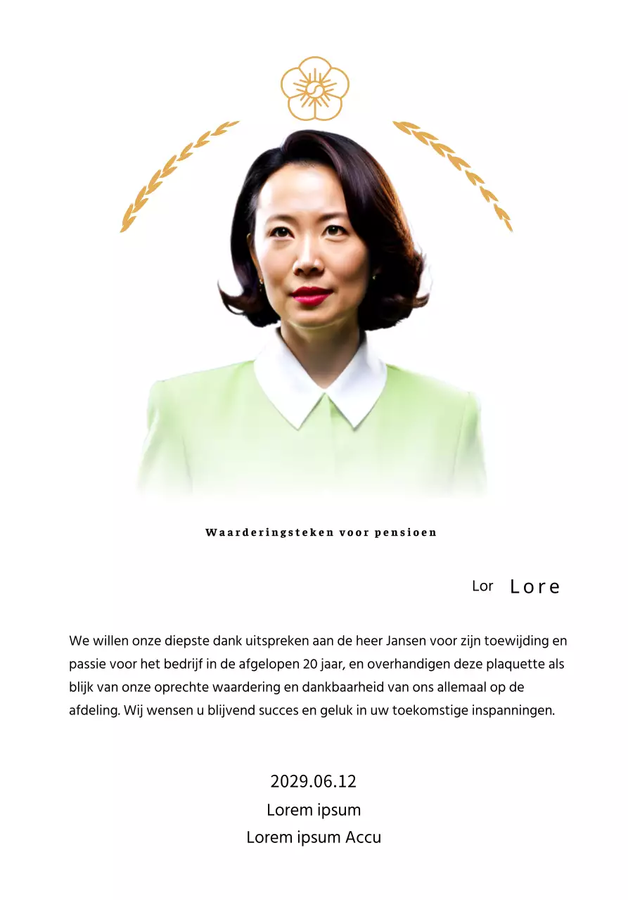 Een stijlvolle pensioenplaquette met gouden lauwerkransen en een hakenkruis.