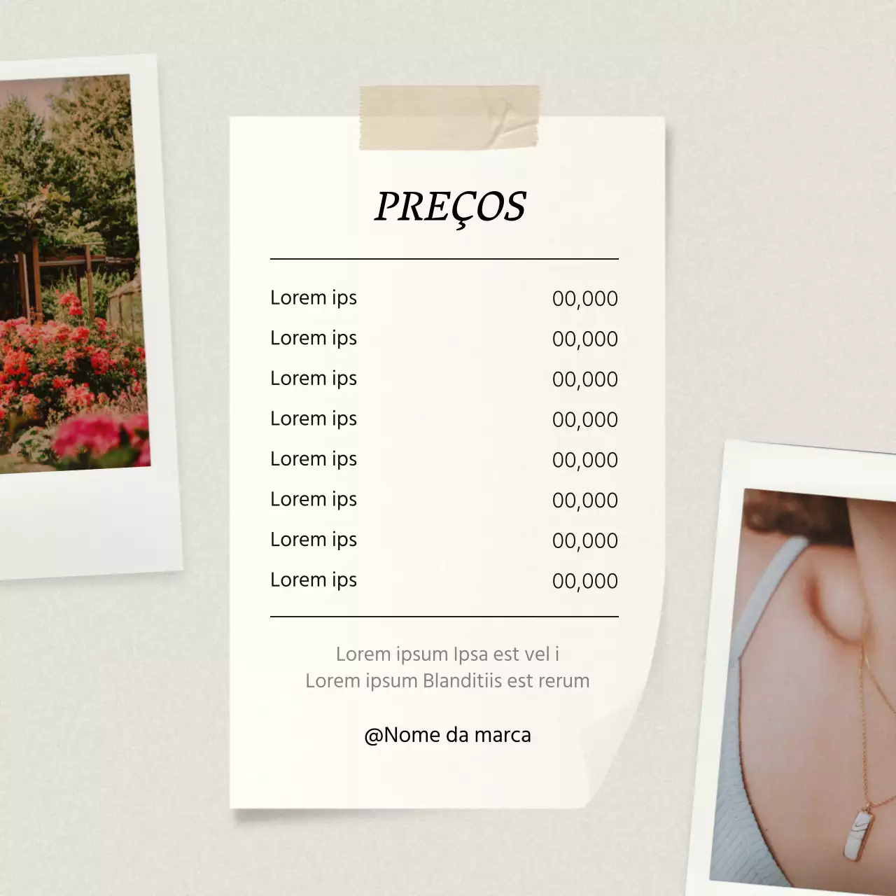 Anúncio de preços para marketing de redes sociais na moda em rosa e marfim