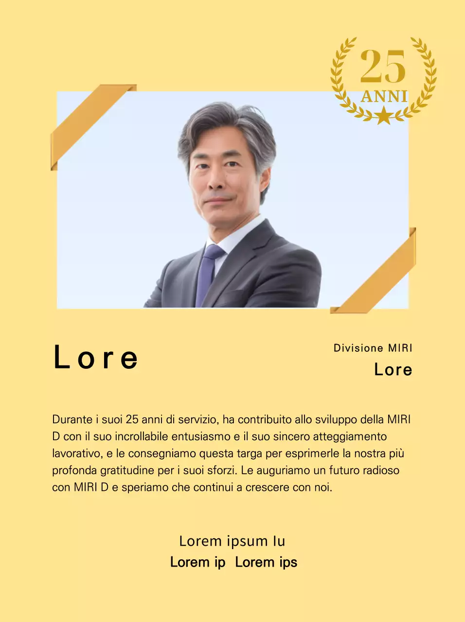 Un disegno di ringraziamento con una foto quadrata, un nastro d'oro e un pennarello per il 25° anniversario.