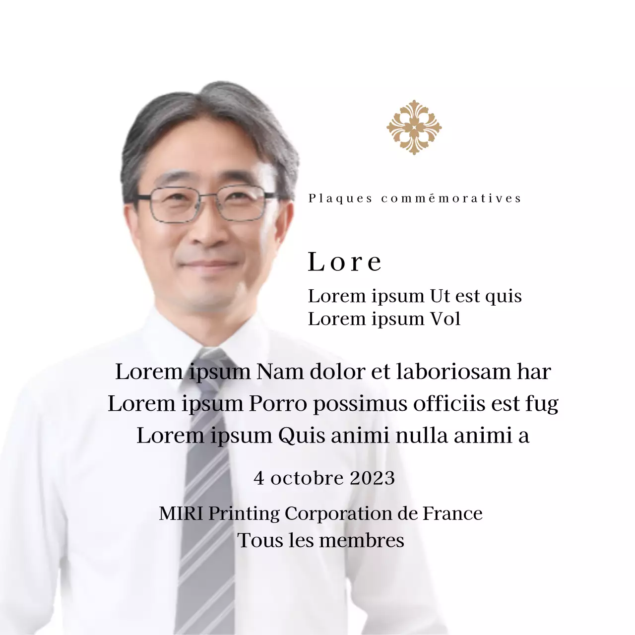 Plaque commémorative avec illustrations et photos de luxe