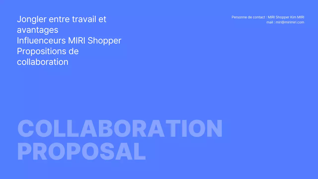 Proposition simple de collaboration avec les influenceurs en bleu et blanc
