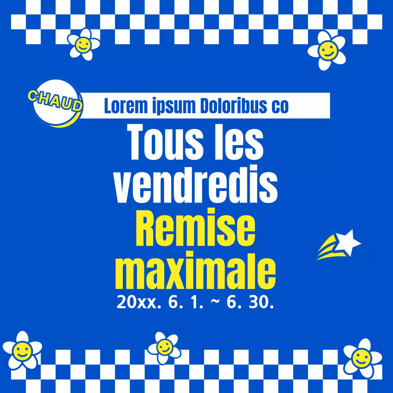 Annoncez un événement de vente kitsch en jaune et bleu