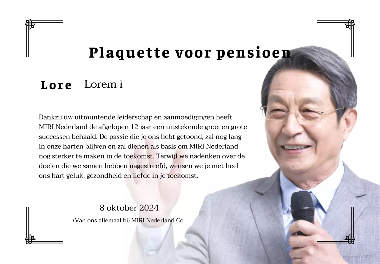 Ontwerp een pensioenfeest met decoratieve randen en foto's voor een georganiseerde sfeer