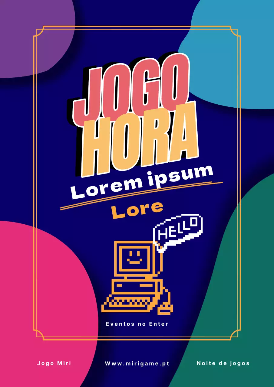 Folheto de noite de jogos retro azul e vermelho