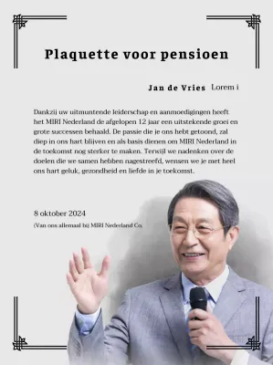 Ontwerp een pensioenfeest met decoratieve randen en foto's voor een georganiseerde sfeer