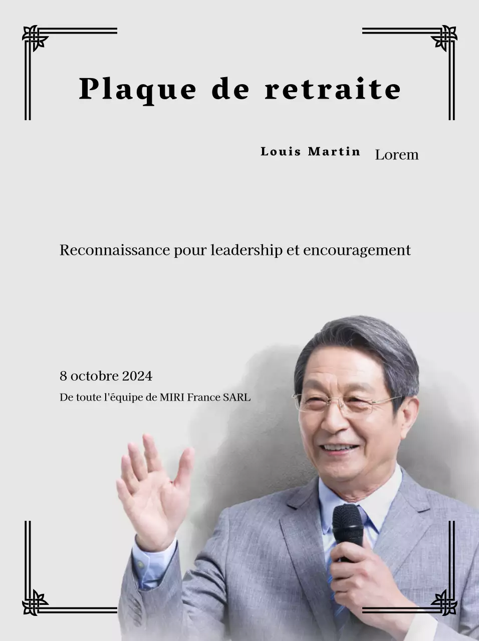 Concevez une célébration de la retraite avec des bordures décoratives et des photos pour une ambiance organisée.