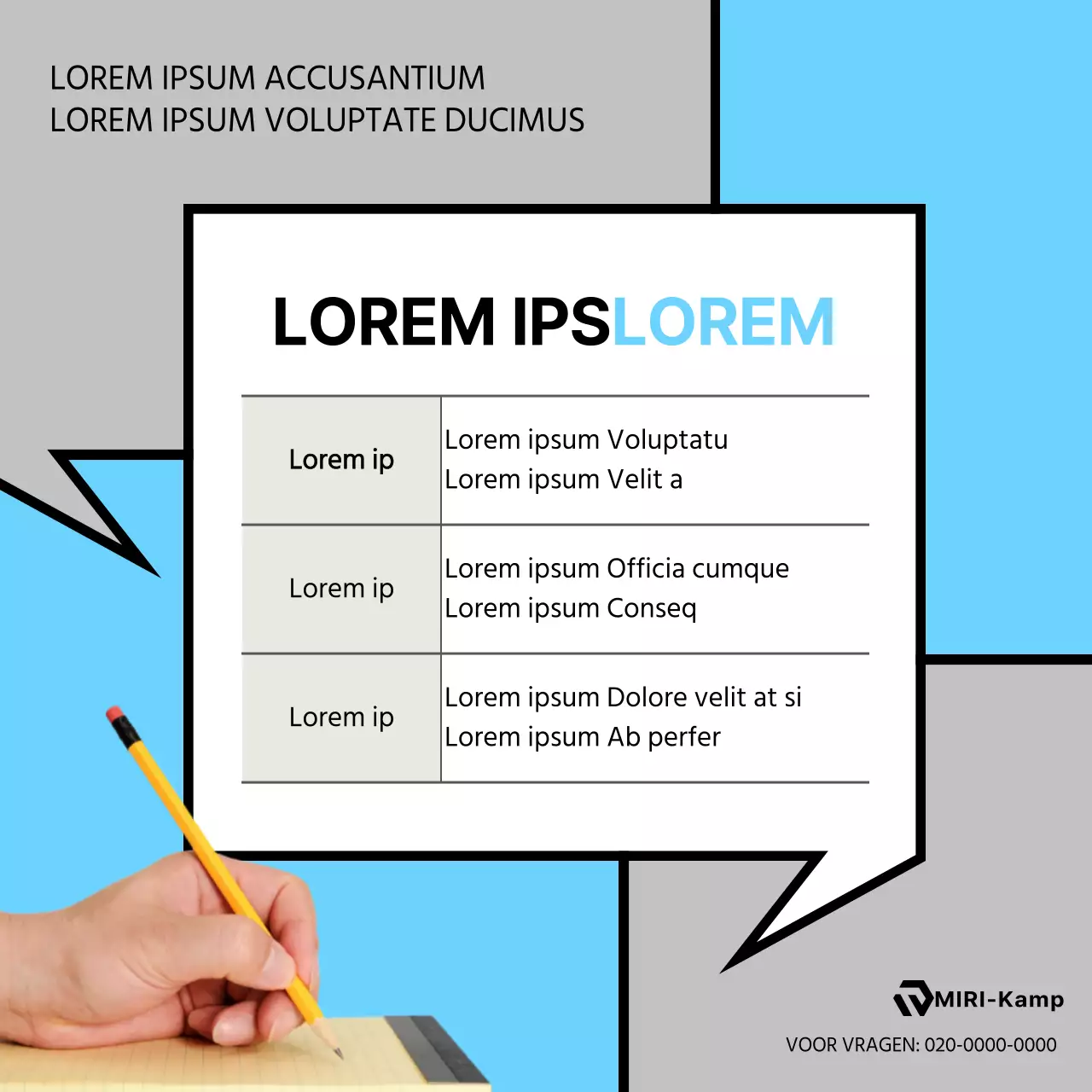 Een eenvoudig ivoorkleurig en lichtblauw kleurenschema om de in-service senior lezing te promoten