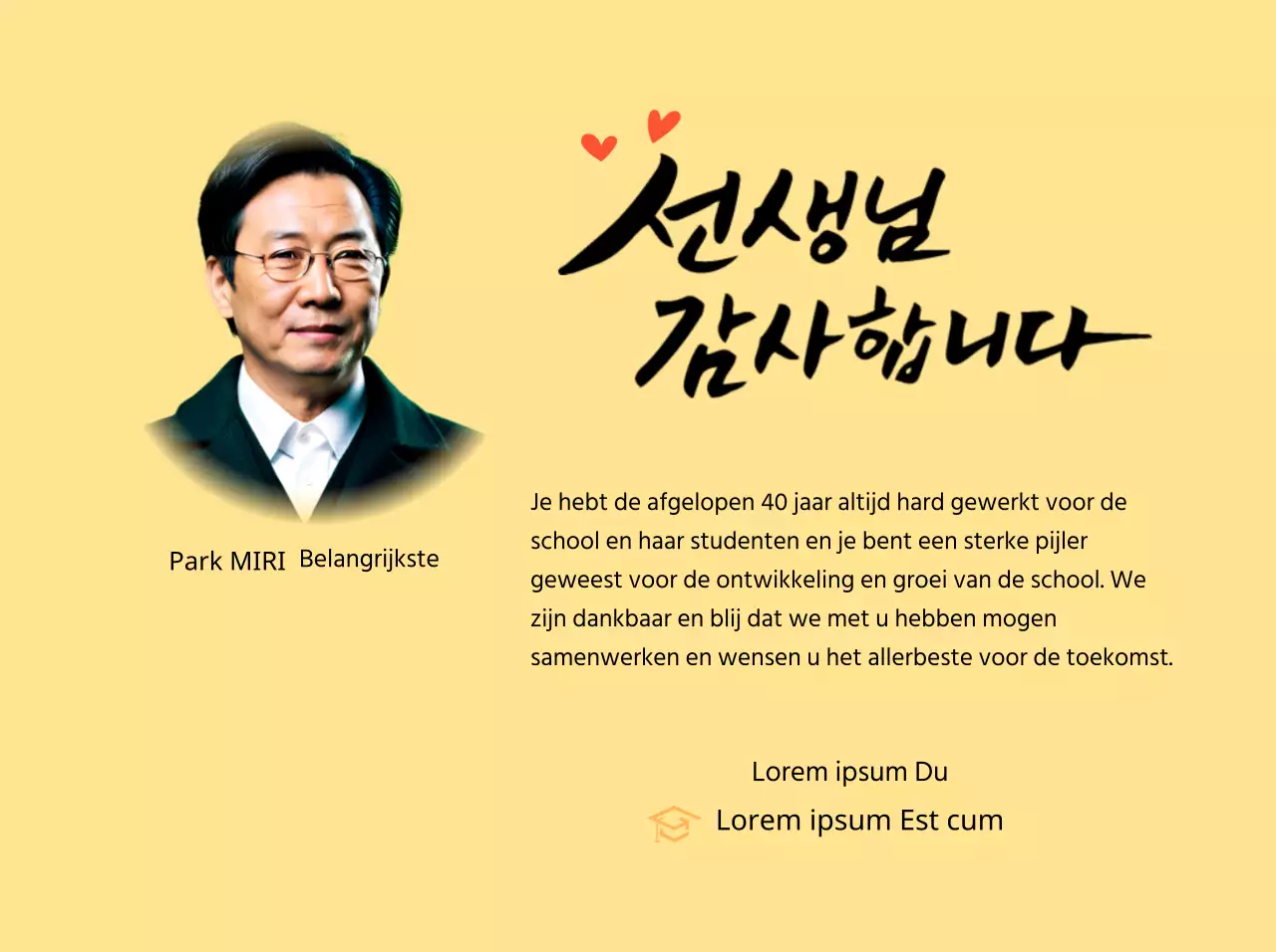 Helder schoolbord met kalligrafie en foto's