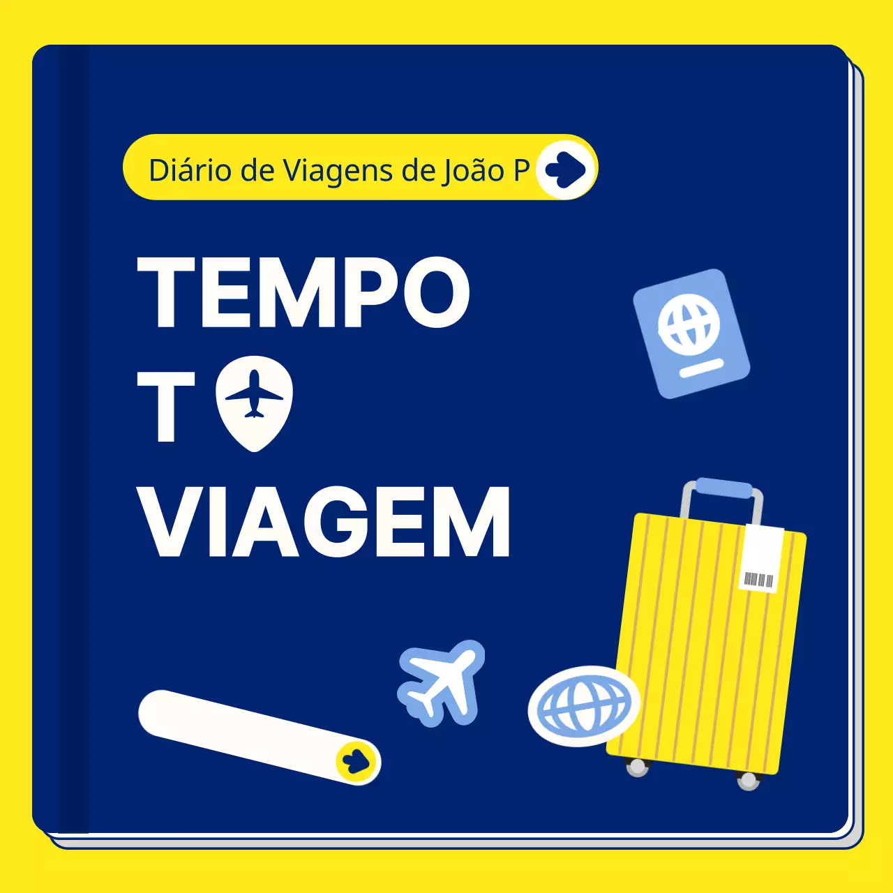 Uma simples agenda de viagens amarela e azul-marinho