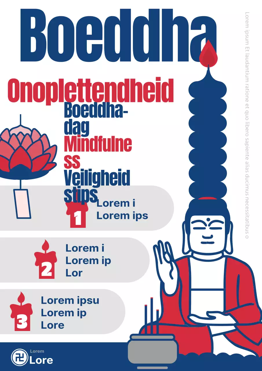 Pop-art van indigo en rood ter promotie van boeddhistisch evenement boeddhistisch evenement boeddhisme