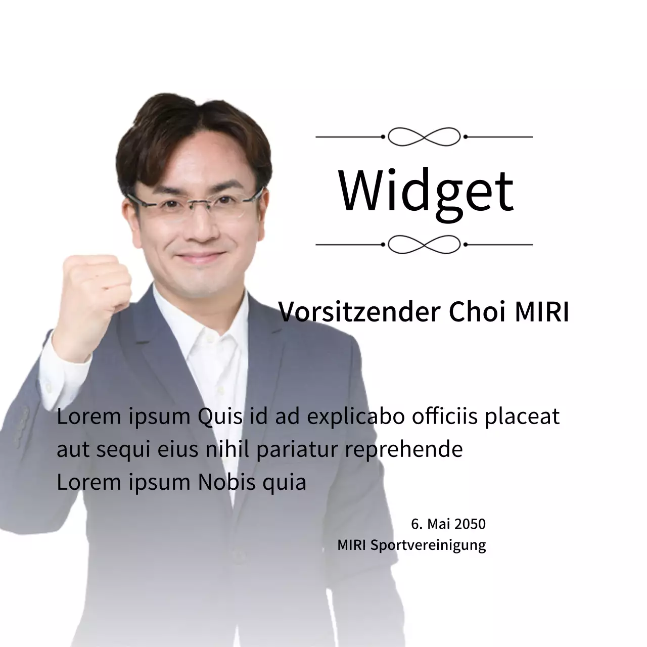 Eine edel anmutende Auftragstafel mit Verzierungen und einem Foto mit Farbverlaufshintergrund