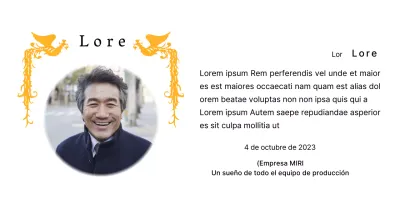 Un diseño de jubilación con una colorida ilustración de un ave fénix y una fotografía circular.