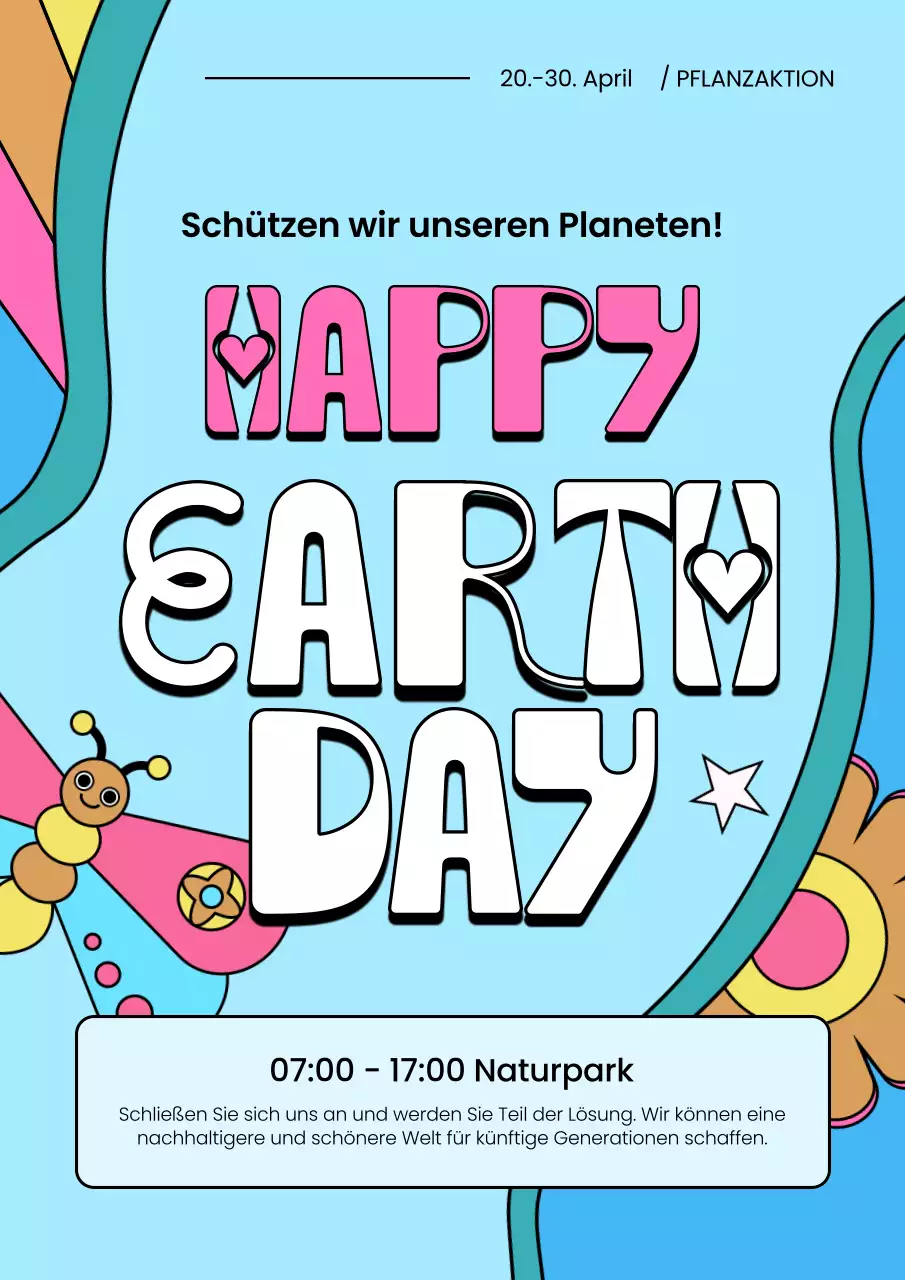 Bewerben Sie Ihre Veranstaltung zum Tag der Erde mit einem hübschen blau-rosa Earth Day-Display