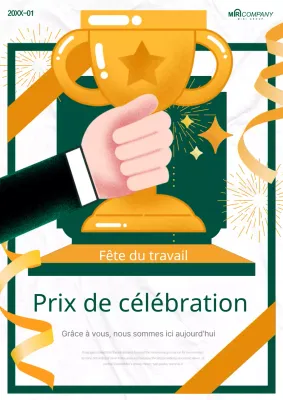 Affiche promotionnelle pour la cérémonie de remise des prix de la Journée d'appréciation du travail, colorée en jaune et vert