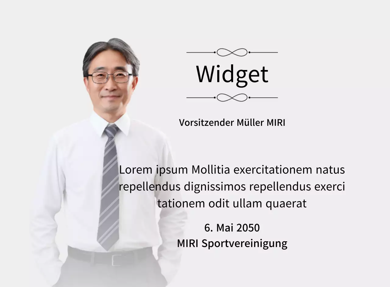 Eine edel anmutende Auftragstafel mit Verzierungen und einem Foto mit Farbverlaufshintergrund