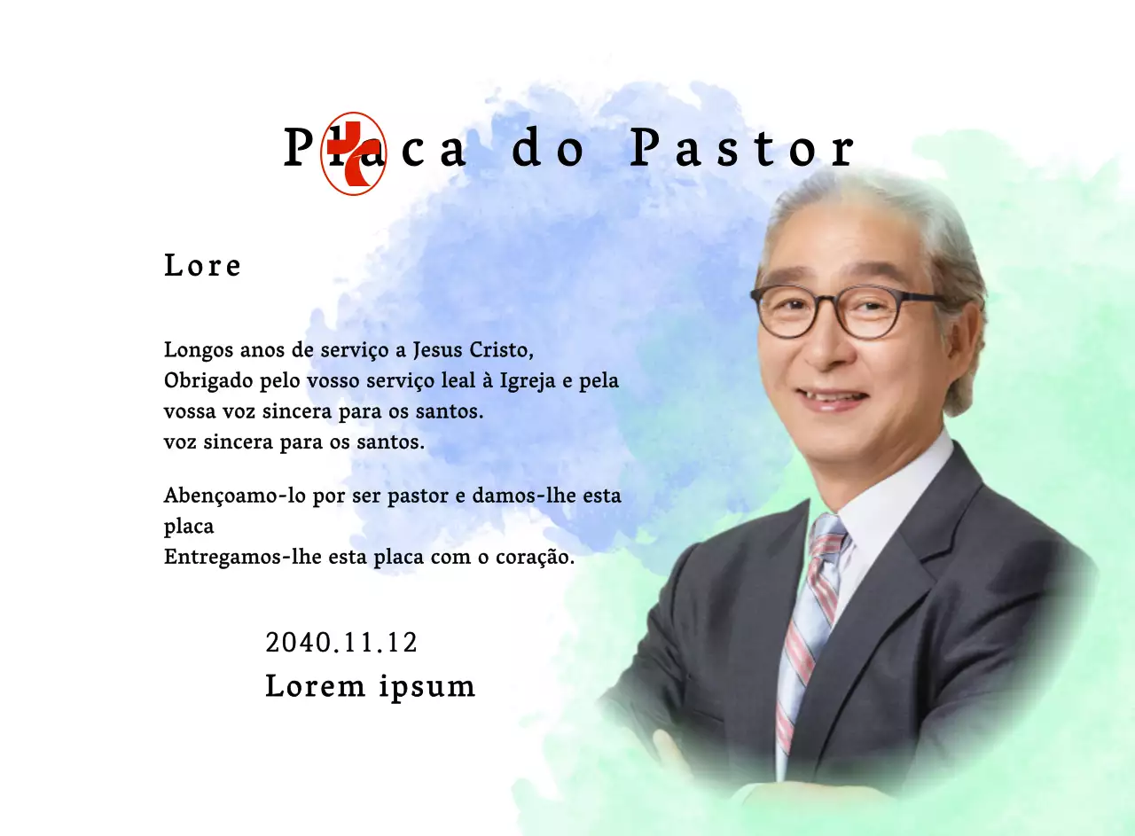 Placa de inauguração de igreja suave com fundo de aguarela gradiente e fotografia