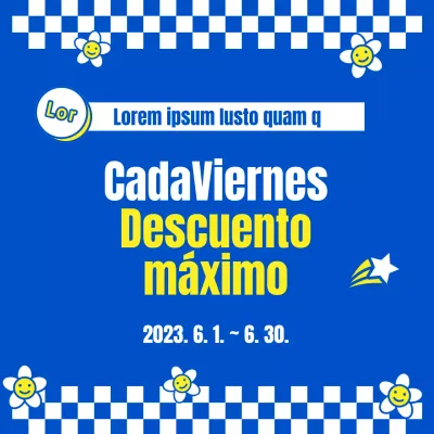 Anuncie una venta kitsch en amarillo y azul