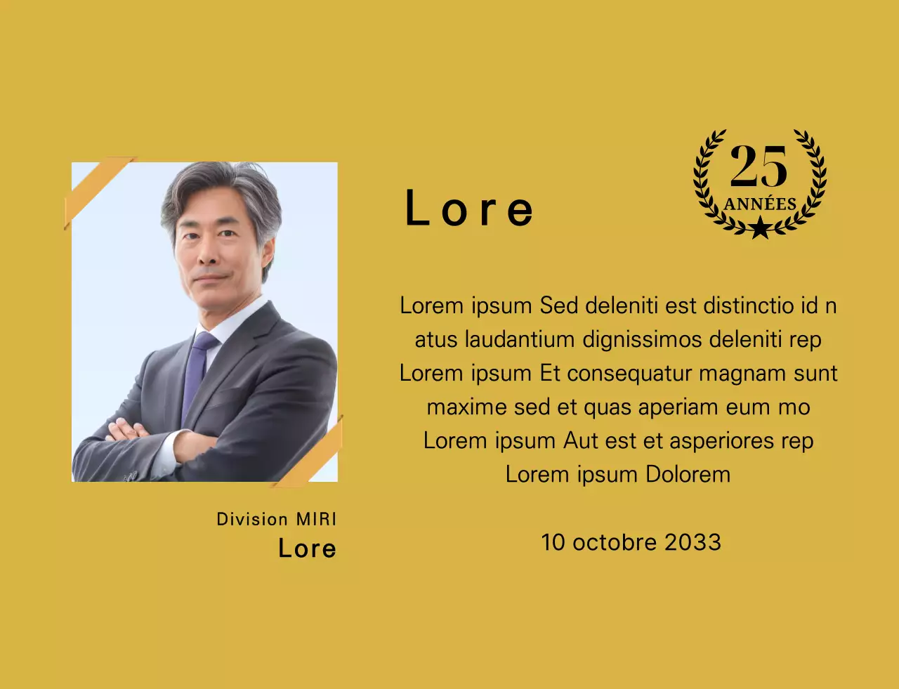 Un motif de remerciement comprenant une photo carrée avec un ruban doré et un marqueur de 25e anniversaire.