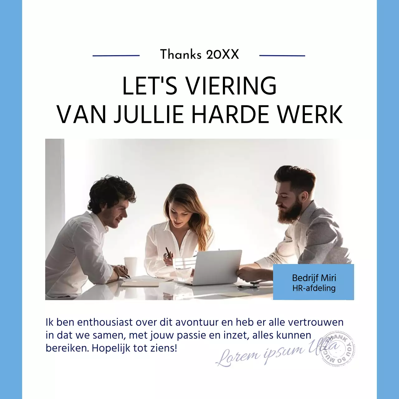 Aankondiging van een modern blauw-wit evenement op de Dag van de Administratieve Professional