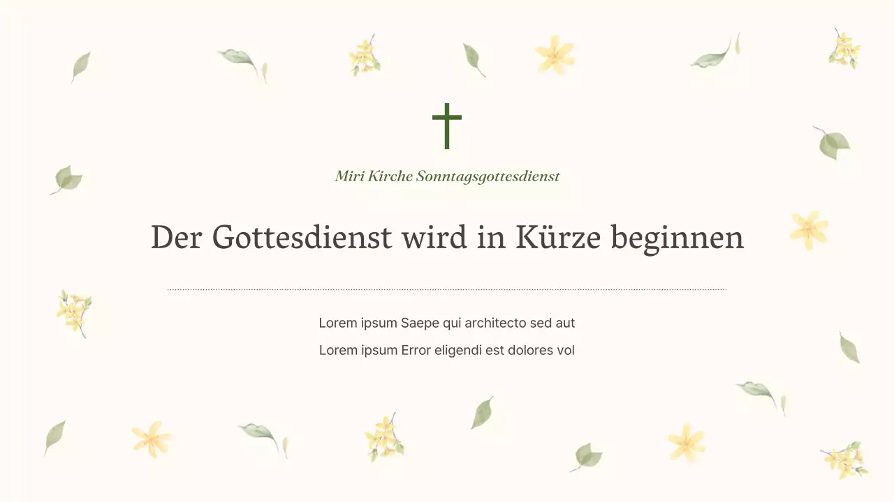 Ein einfacher grüner und gelber Gottesdienstführer für die Botanische Kirche
