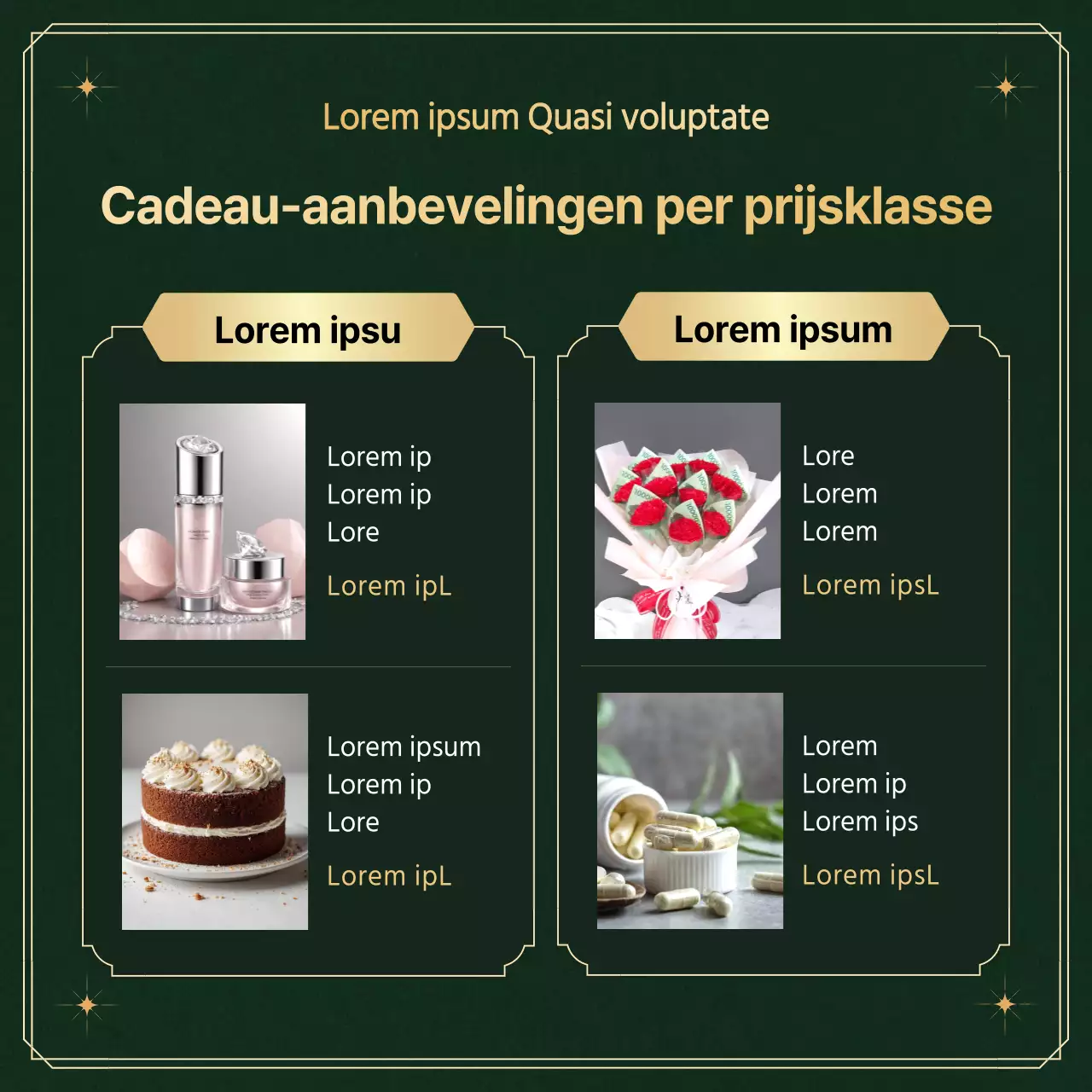 Adviseer en promoot luxe Moederdagcadeaus in groen en goud