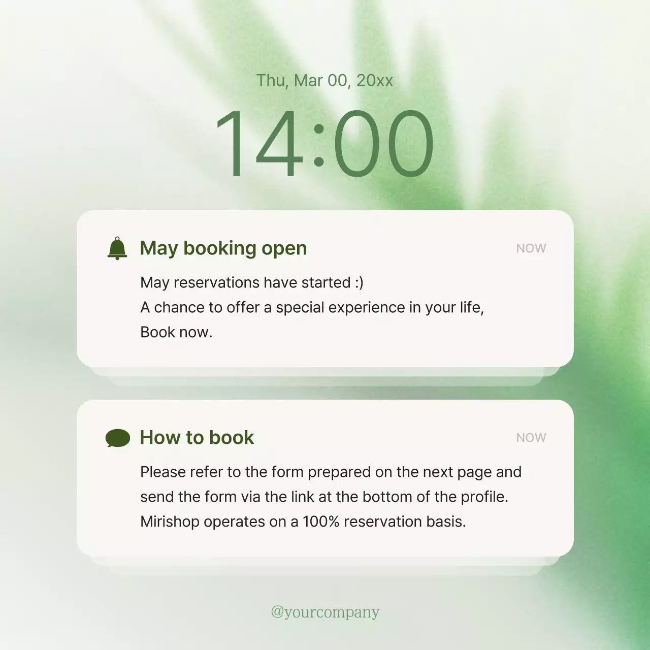 Green Minimal Booking Announcement Social Media Post