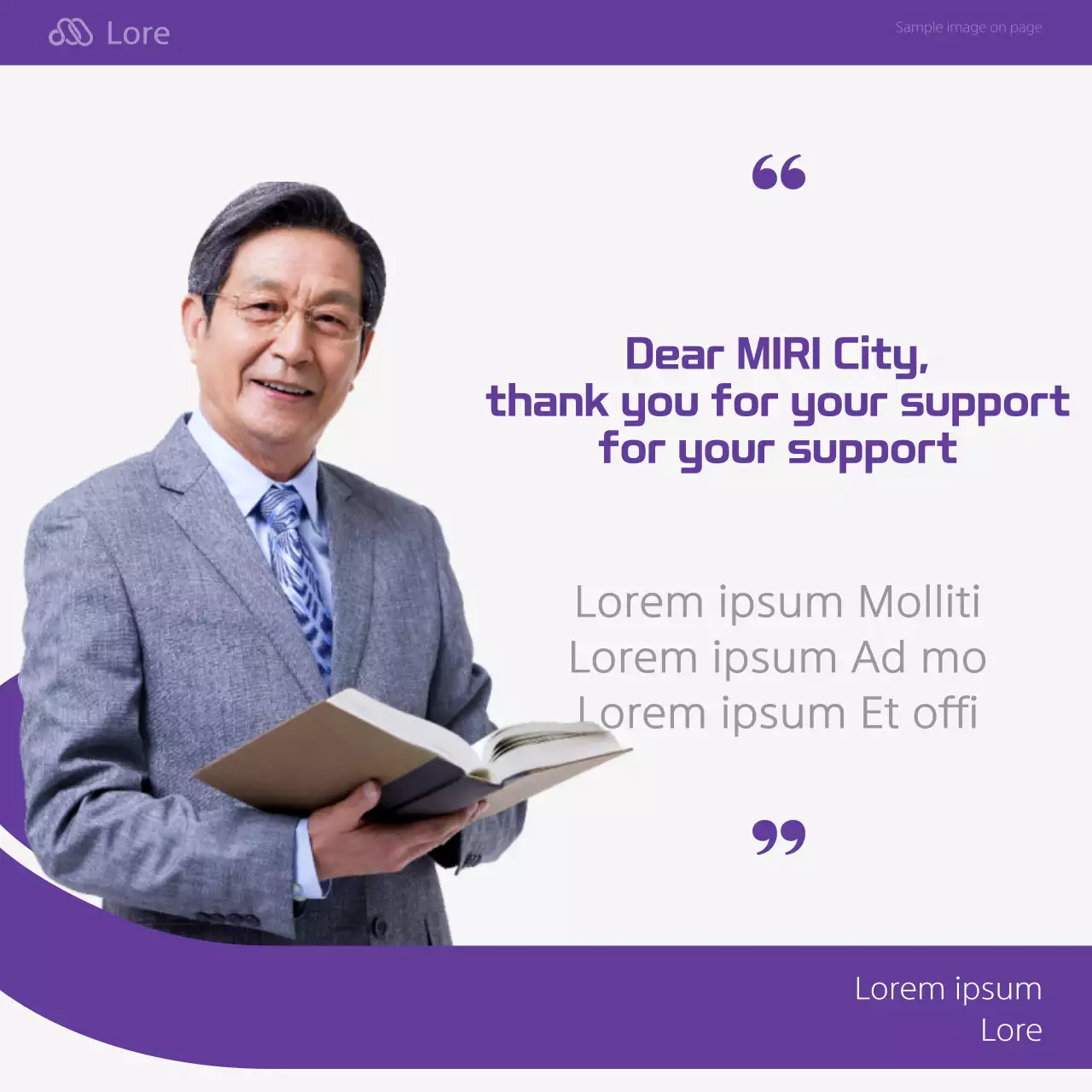 A minimalist President-elect thank you post in purple and gray