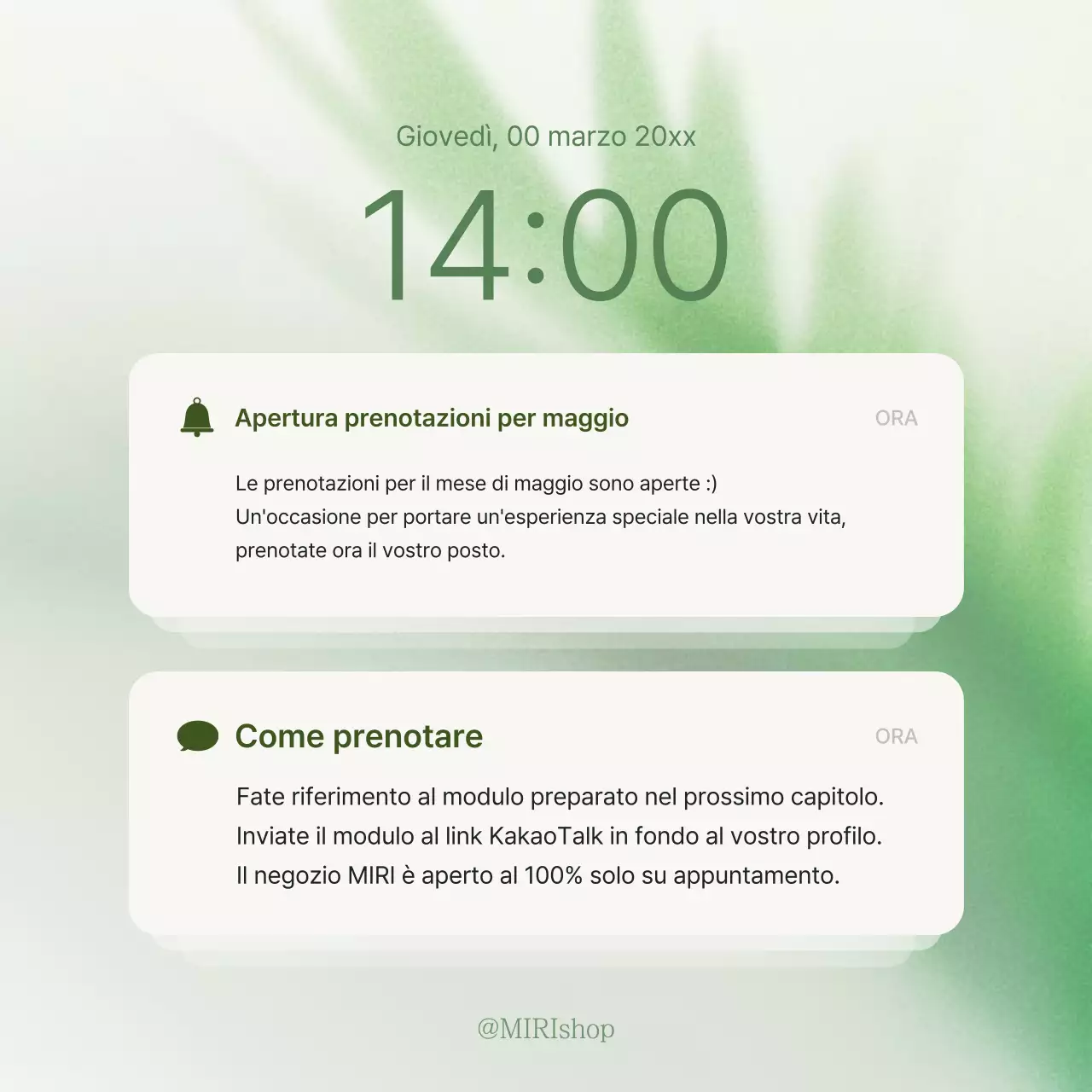 Annuncio di prenotazione di social media marketing verde e moderno