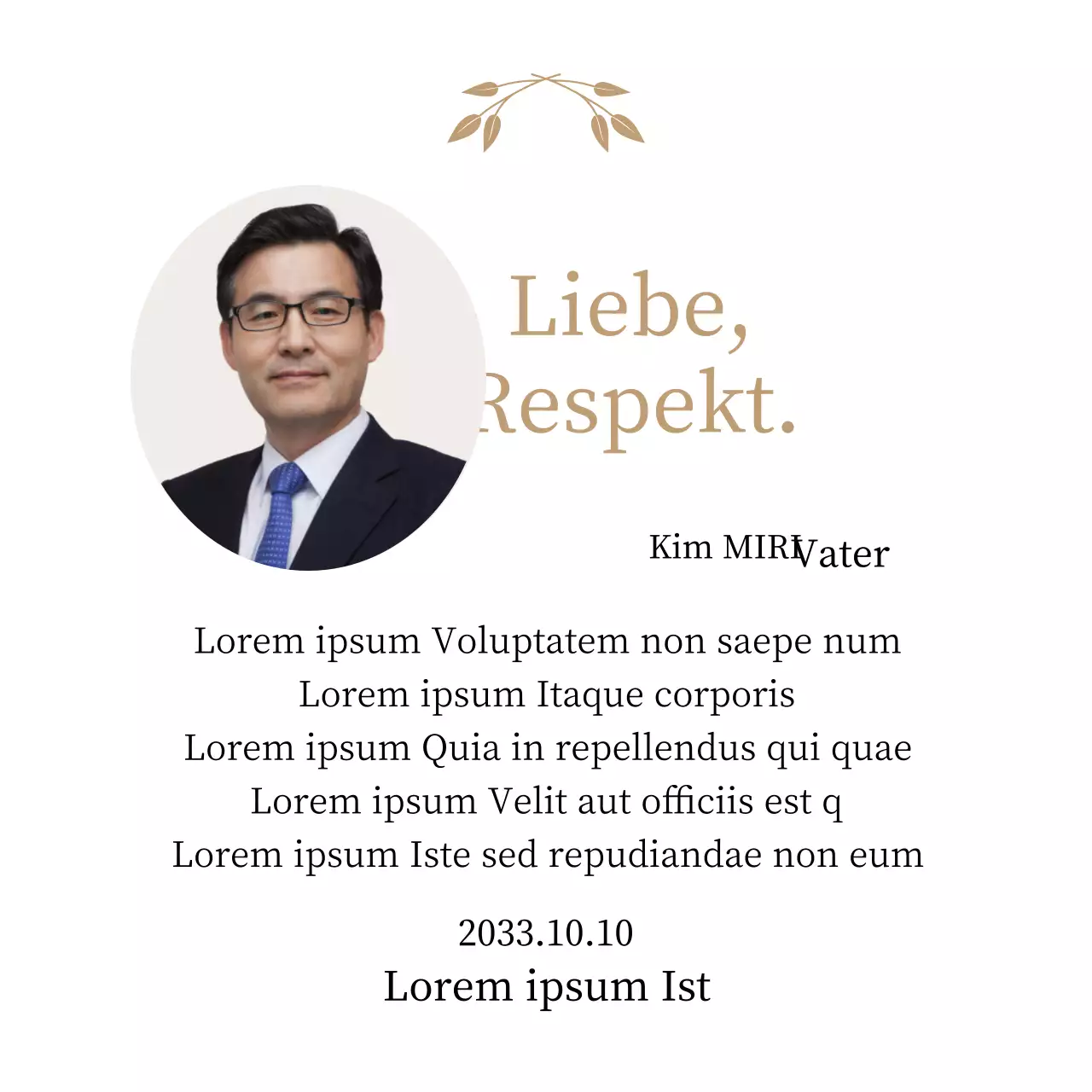 Eine statische, stilvolle Dankeskarte zum Muttertag mit goldenen Blütenblättern und einem Foto