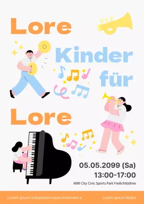 Werbung für eine Show für Kinder in Orange und Hellblau