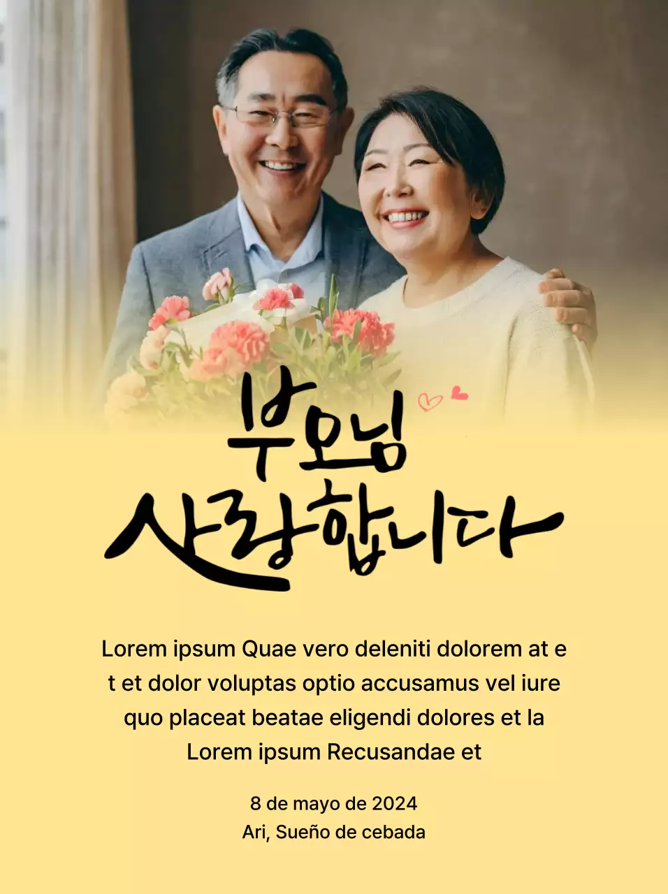 Diseño del Día de la Madre con claveles y texto caligráfico sentimental